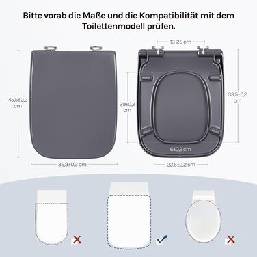 Кришка для унітаза WOLTU з мікроліфтом (Softclose), пластикова, швидке кріплення Fast Fix, прямокутна, сіра