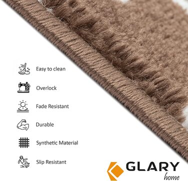 Набір 15 самоклеючих килимків для сходів Glary Home 22×71×1,2 см, квадратний візерунок, біло-коричневі