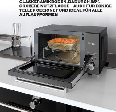 Мікрохвильова піч з грилем ProfiCook 23 л, 1000 Вт, без обертового столу, вертикальне відкривання, дзеркальні дверцята, чорна