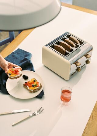 Тостер CREATE TOAST Retro Doble - 6 режимів, піддон для крихт, розморожування, підігрів, 2 широкі слоти, 750W (пісочний)