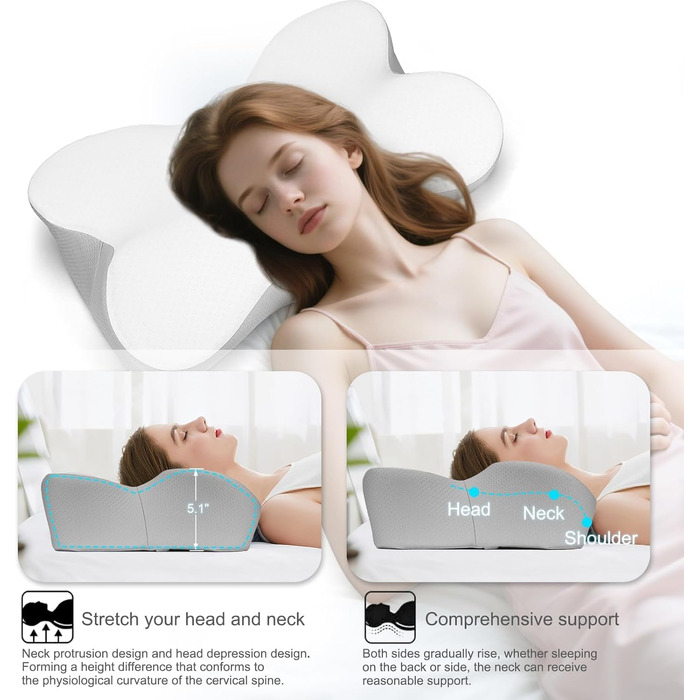 Ортопедична подушка для шиї з піни Memory Foam Zervikales: підтримка голови та шиї, для сну на боці, спині, животі, зняття болю в шиї