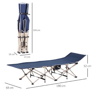 Розкладне кемпінгове ліжко Outsunny Camp Bed з сумкою для зберігання, сталь і оксфорд, синій, 190x68x52см
