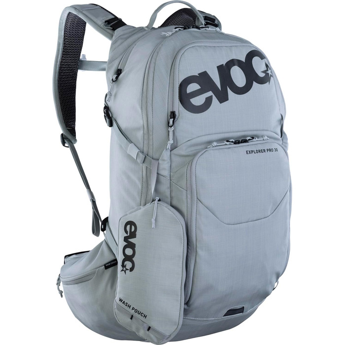 Рюкзак EVOC EXPLORER PRO 30 л срібний, система AIR FLOW CONTACT, AIRO FLEX пояс, відсік для питної системи та дощовик, комфортний міський та туристичний рюкзак преміум-класу