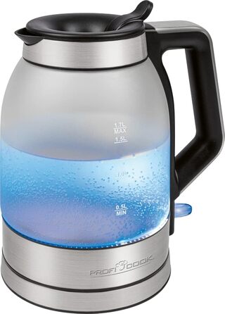 Електричний чайник ProfiCook 1,7 л, скляний, з підсвіткою, BPA-free, 2200 Вт