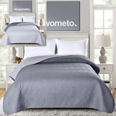 Покривало Wometo 170x210 см, мікрофібра, двостороннє, сіре, стьобане, для дивану та ліжка, Oeko-Tex