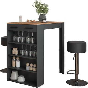 Барний комплект Vicco Bartisch Repose Goldkraft Дуб/Антрацит 67x100 см з 2 барними стільцями - високий стіл з регульованими полицями