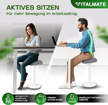 Офісний стілець VITALMATE з регулюванням висоти та неслизьким покриттям. Стільчик-гойдалка, стоячий стілець для офісу та дому (білий)