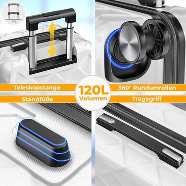 Валіза KESSER 120 л ABS із кодовим замком, вагами та дорожнім гаманцем, жорсткий корпус, 360° колеса, для подорожей і бізнесу, телескопічна ручка, Snow White