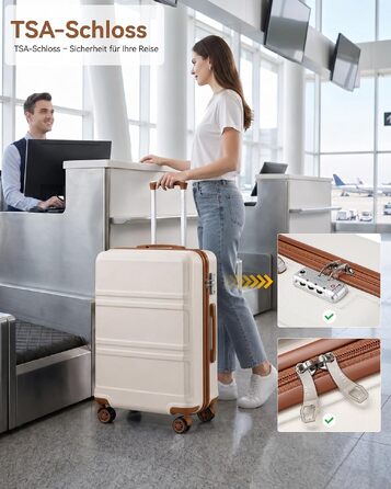 Валіза KONO середнього розміру (L, 65 см) з жорстким корпусом ABS+PC, TSA замком та подвійними колесами, 61 л, кремово-біла