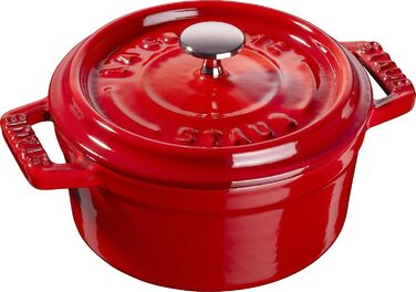Міні-каструля STAUB кругла з кришкою 10 см, 0,25 л, індукційна, матова чорна емаль всередині, червона