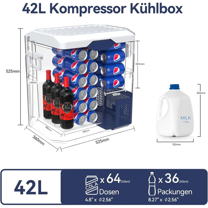Автохолодильник BINGI 18л портативний 12/24V, 230V з функцією морозильника (-18°C до 15°C) для авто, кемпінгу, дому (синьо-білий)