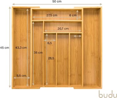 Органайзер для столових приборів та кухонних шухляд budu з бамбука, розсувний, глибина 45 см