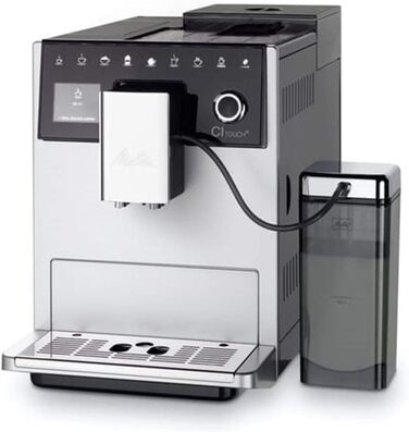 Кавоварка автоматична Melitta CI Touch F630-101 з молочним контейнером, тиха млинка, One Touch, 10 видів кави, TFT-дисплей, срібляста