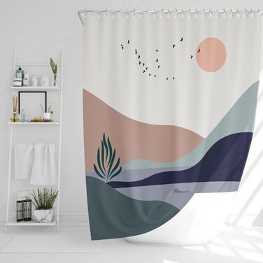 Текстильна шторка для душу DROPHOP Boho 180x200 см, водонепроникна, з нержавіючими кільцями, пастельні кольори, протигрибкова, з обважнювачем, для ванної кімнати