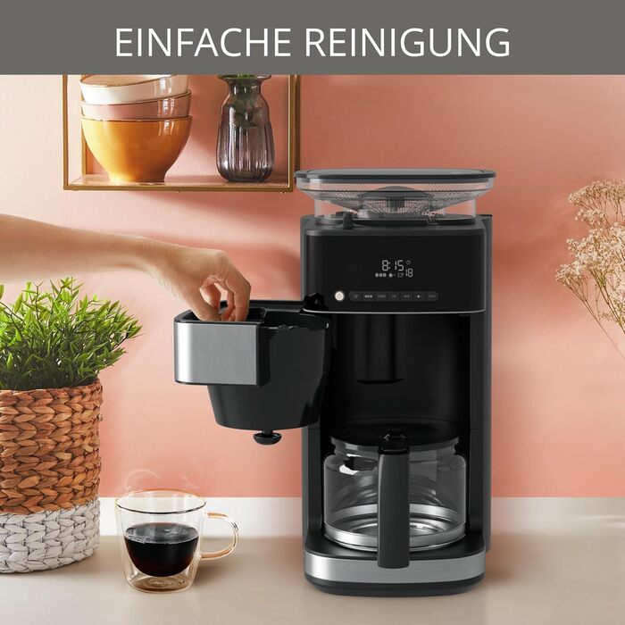 Кавомашина Krups KM8328 Grind Aroma з вбудованим млином | Таймер, 1.25л, 15 чашок | 3 ступені помелу, автовимкнення, чорний