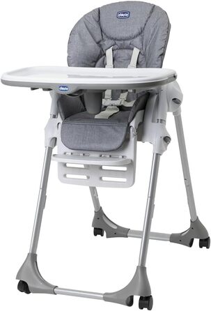 Дитячий стільчик Chicco Polly Easy з функцією гойдалки, регульована висота та підніжка, 4 колеса, сірий, 6 місяців - 3 роки, до 15 кг
