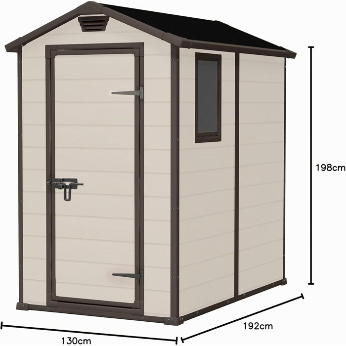Сарай садовий Keter Manor 4x6S, 3.8 м³, пластик, бежевий, 130x192x198 см - водонепроникний для вулиці