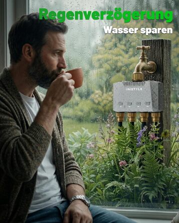 Розумний таймер для поливу GardenLife з Wi-Fi, 4 канали, керування через додаток та голосові команди, 5 програм поливу для газону та саду