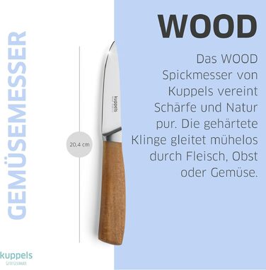 Набір кухонних ножів з підставкою з акацієвого дерева Kuppels WOOD, загартована сталь, професійний набір для овочів та м'яса