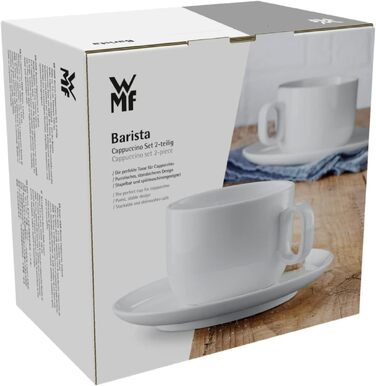 Набір чашок для капучино WMF Barista з блюдцями, порцелянові, 4 предмети (2 чашки по 160 мл), підходять для посудомийки
