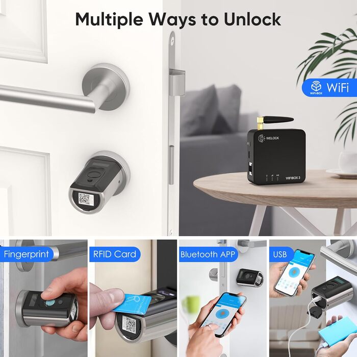 Розумний електронний замок WELOCK Touch41 WiFi з відбитком пальця, RFID-картою, Bluetooth, додатком, IP65, для дверей