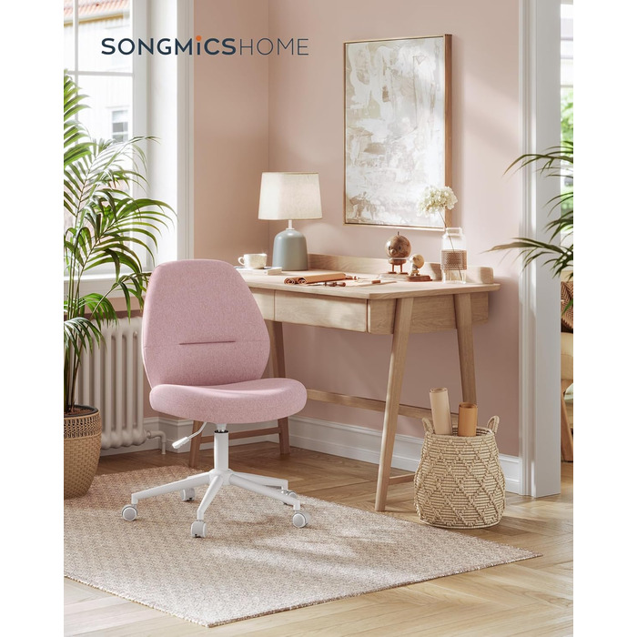 Стілець SONGMICS HOME для офісу та туалетного столика, рожевий, обертовий, широка сидушка, регульована висота, сучасний дизайн, з хрестовиною, для дому та офісу