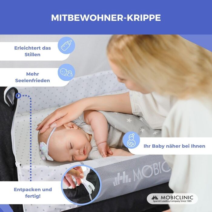 Дитяче ліжко Mobiclinic® 3-в-1: ліжко-гойдалка, ліжко-манежа, ліжко-бічне, чорне, до 20 кг