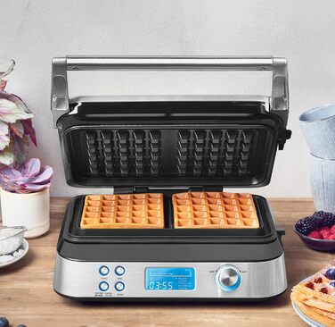 Вафельниця GASTROBACK 42424 Advanced Control з керуванням LCD-дисплеєм, 5 програм, 7 рівнів підсмажування, нержавіюча сталь, 1600 Вт, срібна (Single)
