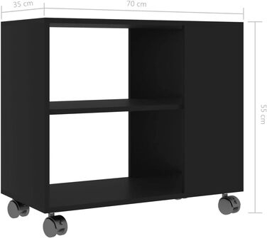 Журнальний стіл vidaXL на колесах, 2 рівні, чорний, 70x35x55 см, ДСП, для вітальні, кавовий/чайний стіл
