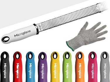 Терка Microplane Premium Classic для цедри, дрібна, чорна/червона/жовта/синя/фіолетова/рожева + захисна рукавичка Prymo, біла