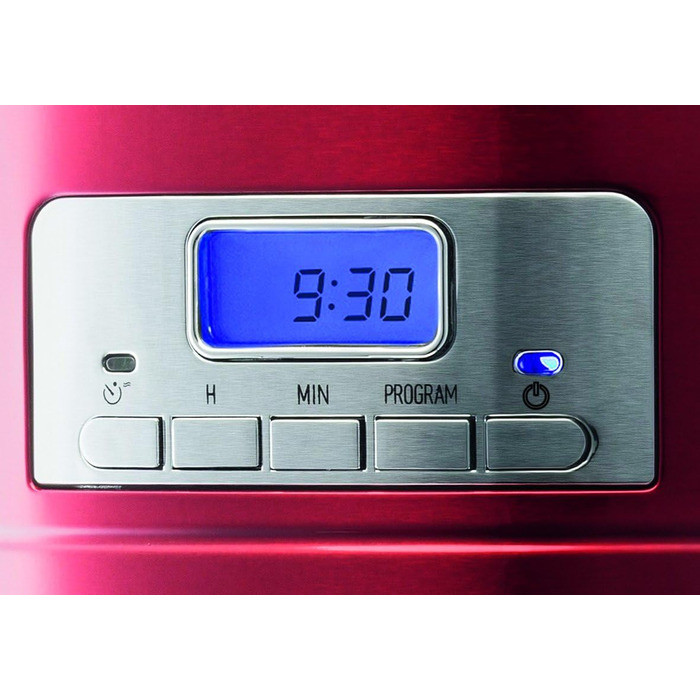 Кавоварка Grundig KM 6330 Red Sense, 1,8 л, 12 чашок, з цифровим годинником і програмованим стартом, металік червона
