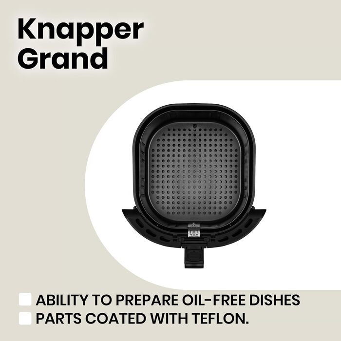Фритюрниця-гриль ZEEGMA Knapper Grand 1800 Вт, 6 л, аерофритюрниця без олії, 9 програм, швидкий нагрів, сенсорне LCD, енергоефективна, чорна