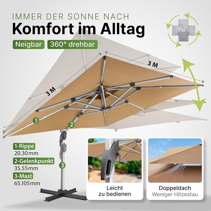 Підставка для парасольки Gartenzeit® мобільна, чорна, 84x84x21 см, до 162 кг, з колесами