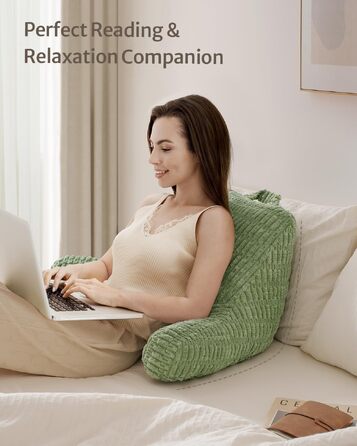 Подушка для читання Blissful Diary з піною Memory Foam для спини, для дорослих та дітей, для ліжка та дивана, з підлокітниками, кишенями, знімним чохлом, колір шавлії