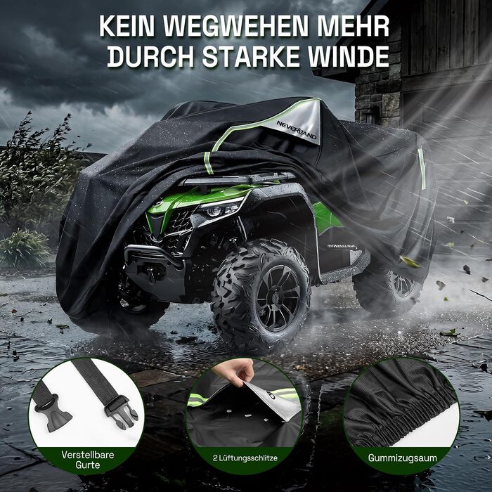 Водонепроникний захисний чохол для квадроцикла NEVERLAND Quad ATV XXXL (256 x 110 x 120 см), чорно-сріблястий/зелений