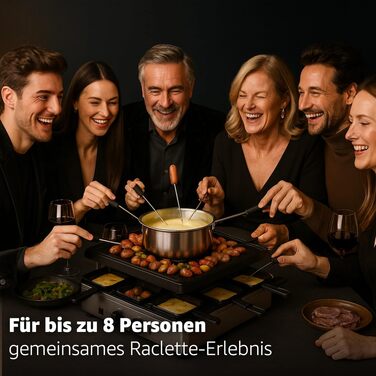 Набір для раклету 8er Raclette - гриль для столу з антипригарними сковорідками та скребками, гранітна та антипригарна плити (набір для фондю)