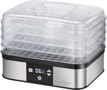 Сушарка для овочів і фруктів ProfiCook PC-DR 1218, нерж. сталь, 650 Вт, 6 рівнів, таймер, LED, BPA-free