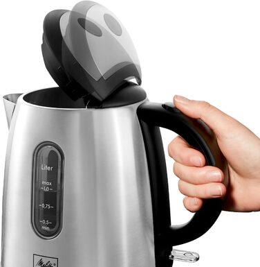 Електрочайник MELITTA Prime Aqua Mini Top 1,0 л, 2200 Вт, нержавіюча сталь, зовнішній індикатор рівня води