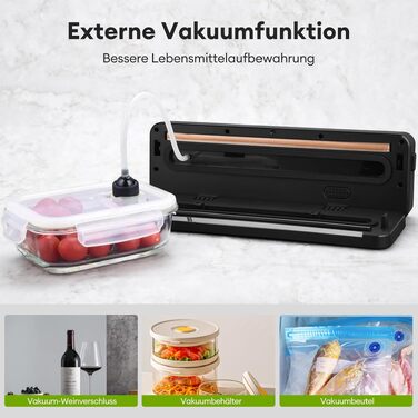 Вакууматор 6-в-1 для продуктів з функцією імпульсного режиму та вбудованим різаком, чорний