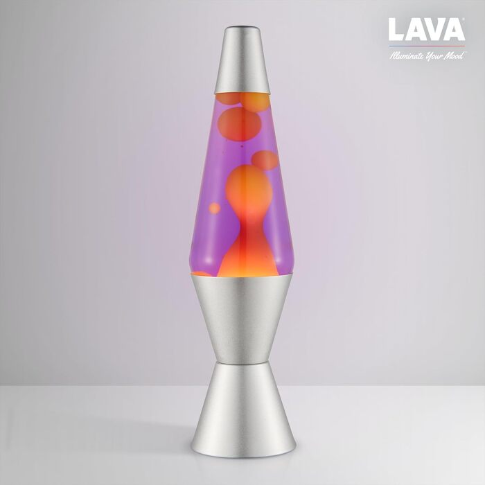 Лавова лампа LAVA® 2125 (36.8 см) — жовтий віск, фіолетова рідина, срібляста основа та кришка, оригінальна декоративна лампа руху