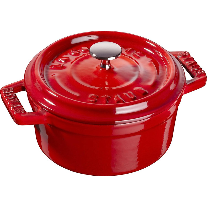 Міні-каструля STAUB кругла з кришкою 10 см, 0,25 л, індукційна, матова чорна емаль всередині, червона