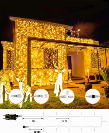 Світлодіодна гірлянда для вулиці 60м, 300 LED вогників теплого білого кольору, різдвяна ілюмінація