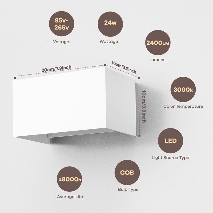 Набір настінних LED-світильників vatato 24W (2 шт), тепле біле світло 3000K, вологозахищені IP65, алюмінієві лампи для вулиці та інтер'єру з регульованим кутом нахилу, білі