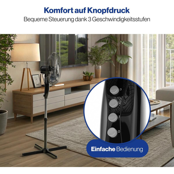 Вентилятор Clatronic VL 3603 S поворотний, 40 см, 3 швидкості, чорний | Підлоговий вентилятор з регулюванням висоти та кута нахилу