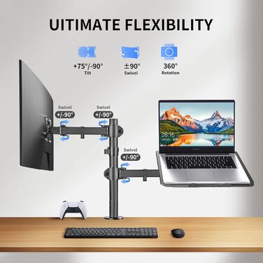 Підставка для монітора Suptek, 2 монітори, для LCD/LED екранів 13-27 дюймів, з кріпленням для ноутбука (MD6432TP004)