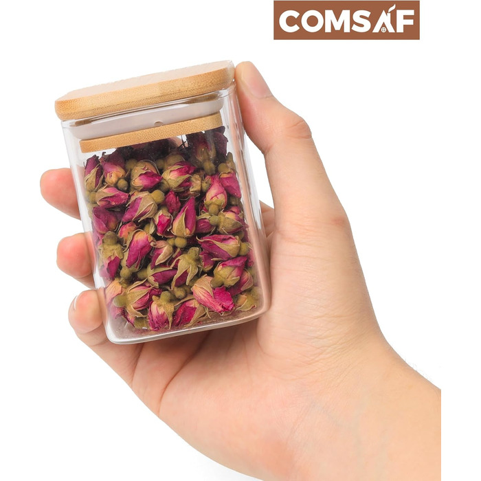 Набір скляних баночок для спецій ComSaf, 16 шт., з бамбуковими кришками, 180 мл, квадратні ємності з етикетками для солі, цукру, спецій