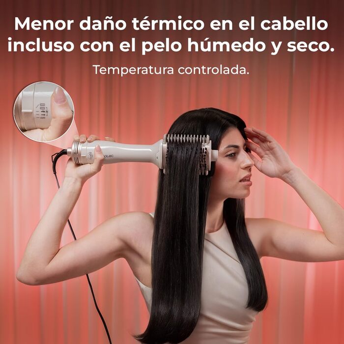 Фен-щітка Cecotec Air DryBold Essential з іонізацією, 1200 Вт, для сушіння, випрямлення та надання об'єму, 3 режими, бежево-рожевий