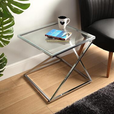 Стіл журнальний Versa Trento, скло і метал, срібний, 51x51x51 см, для вітальні, спальні чи кухні, сучасний низький стіл