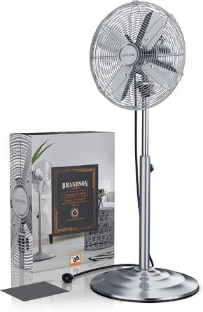 Підлоговий вентилятор Brandson Silverline з коливанням 80° та хромованим дизайном - 3 швидкості, регульована висота та нахил 30°