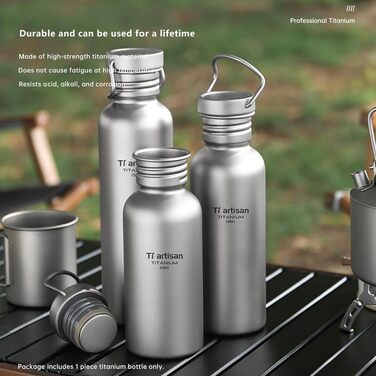 Титанова пляшка для води Ti Artisan Titan-Trinkflasche 750 мл: спортивна, легка, герметична для кемпінгу, хайкінгу, велоспорту